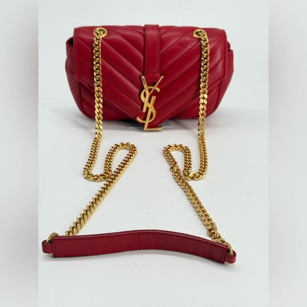 Saint Laurent Shevron College Baby Leather Crossbody Bag - Picture 15 of 16